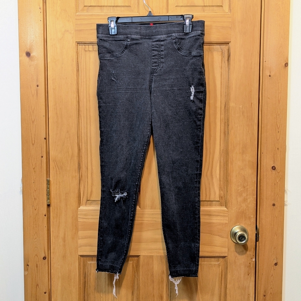 VTG Spanx Jeans Distressed Ankle Skinny Raw Hem Pull On Jeggins Boho Black Med